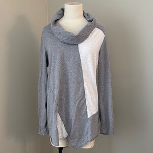 neon buddha Gray & White Asymmetrical Cowl Neck Long Sleeve Size L